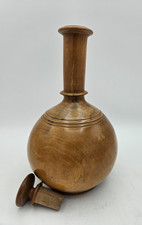 Antique 19th C Treen Turned Wood Bottle Flask w/ Stopper Fruitwood Treenware 9.5