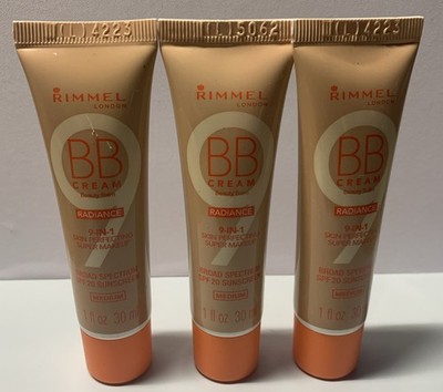 3 Rimmel BB Cream Radiance 9 in 1 Medium 1 fl.oz each