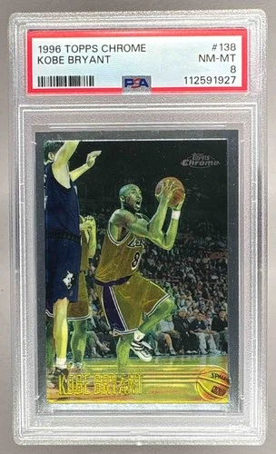 112591927 Kobe Bryant 1996 Topps Chrome #138 Rookie RC PSA 8