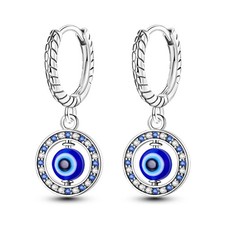 Evil Eye Hoop Earrings with Blue Zircon Dangle   Women  s Fashion Jewelry