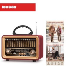 PRUNUS Retro Bluetooth AM FM Radio Speaker with TWS Rechargeable Battery