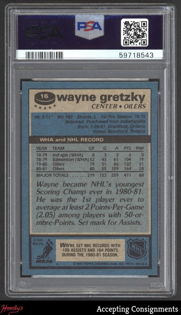 1981-82 Topps #16 Wayne Gretzky PSA 9 MINT Oilers HOF view 2