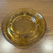 Amber Glass Round Ashtray - 5" Diameter Vintage