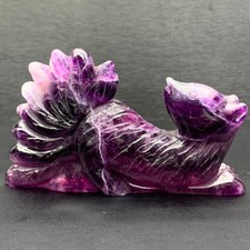 162g RARE beautiful fluorite hand crystal carving Nine-tailed fox heal