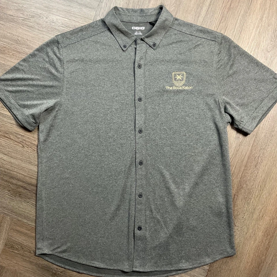 Camisa OGIO Para Hombres XL Gris The Boca Raton Resort Club Logo Abotonada Rendimiento Foto 2 de 4