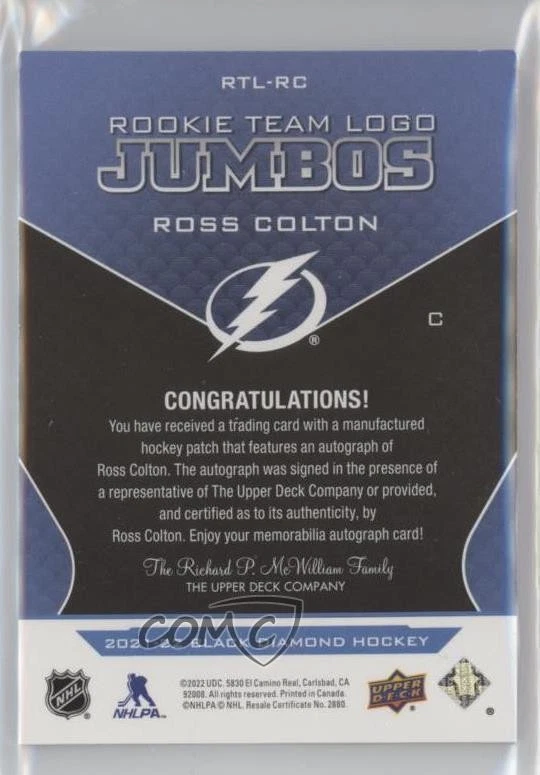 2021 Black Diamond Rookie Team Logo Full /99 Ross Colton RPA Jumbo Patch Auto RC - Image 2 of 2