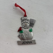 Jenna Name Christmas Tree Ornament Silver Snowman