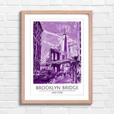 Brooklyn Bridge New York Art Purple Framed Wall Art Print Large Picture Home