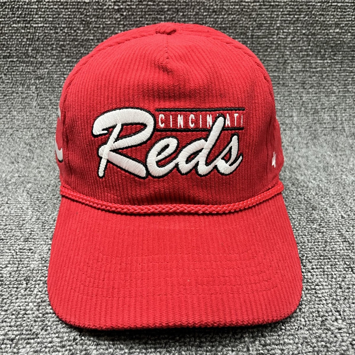 Cincinnati Reds '47 Brand Hitch Corduroy Rope Snapback Hat Red Green Underbrim
