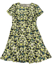 J. Crew Fit N Flare Flowy Lined Yellow Floral Print Dress Ruffle Hem E4927 Sz 4
