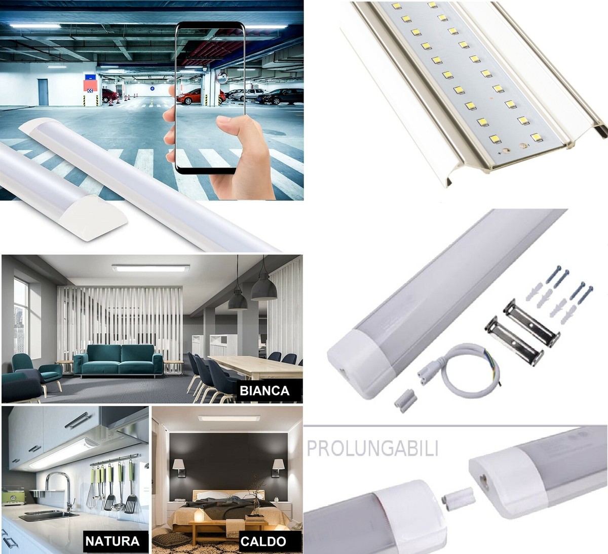 PLAFONIERA A LED 36W 120 Cm 220V Bordo Bianco Collegabile In Serie EUR 11,50 - IT - Foto 6