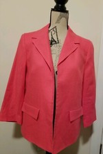 NWT Talbots Blazer Jacket Linen SZ 10 Pink Coral Open Notch Collar 3/4 sleeves