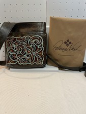 Patrica Nash Stipes Sling Crossbody Bag Tooled Turquoise Leather