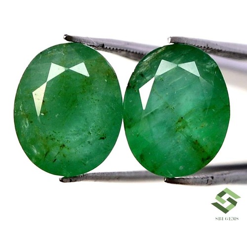 11x9 mm Certified Natural Emerald Oval Cut Pair 6.70 CTS Untreated Loose Gems - Picture 2 of 6