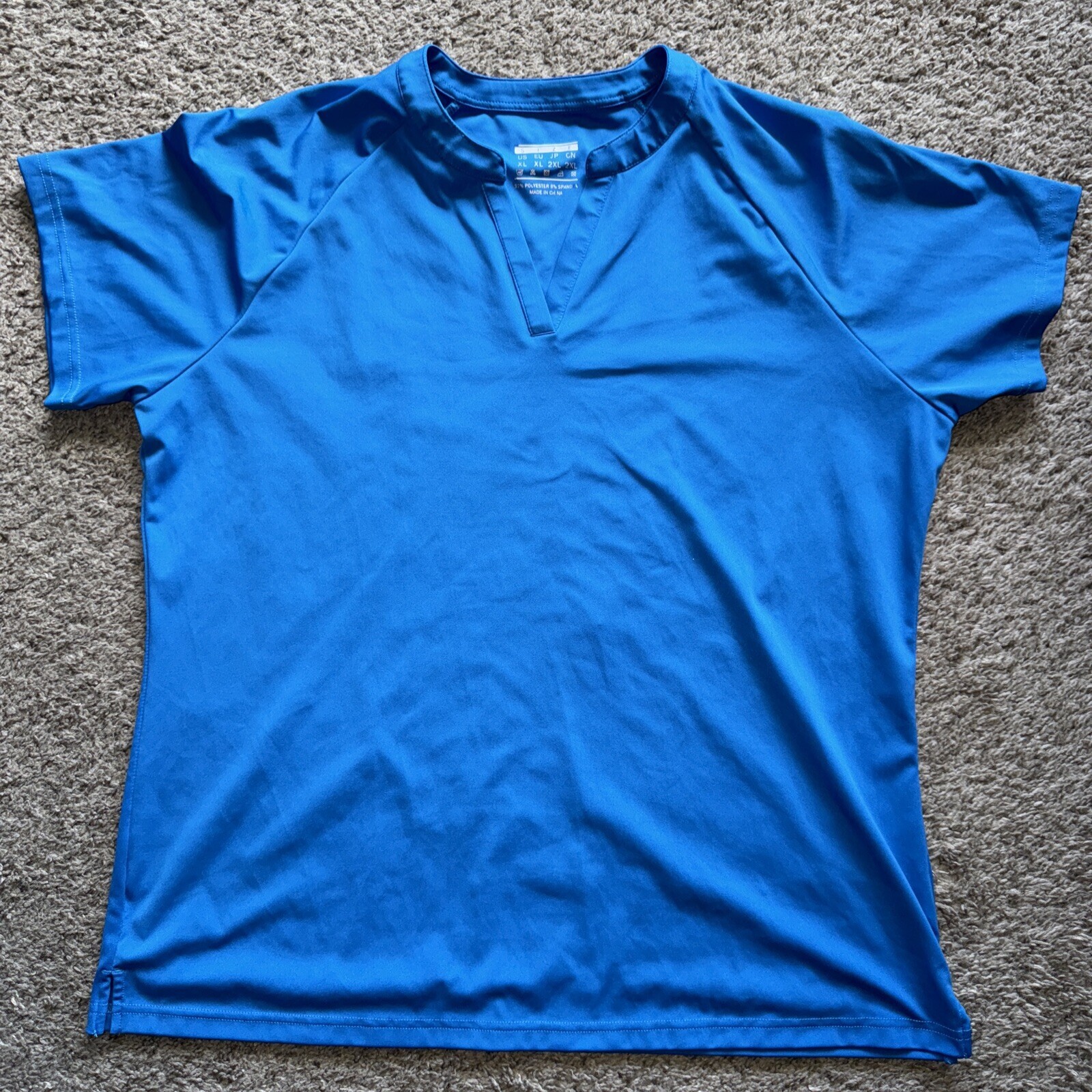 Polo Shirt XL womens blue V-neck Top Short Sleeve Stretch Spandex-image