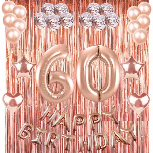 60th Rose Gold Happy Birthday Banner Confetti Balloon Party Decoration Supplies - 第 1/3 張圖片