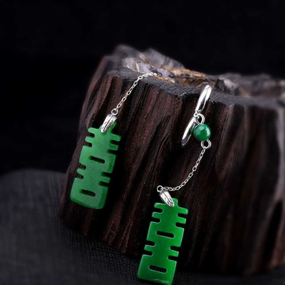 Серьги из натурального жадеита нефрита серебро 925 цепочка каплевидный крюк день матери - Изображение 3 из 4