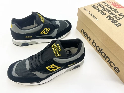 Brand New Men New Balance M 1500 BY Black Yellow Sz 9.5 Suede Shoes Vtg UK made.