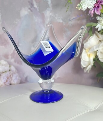 Vase Barovier En Verre De Murano Bleu Avec Inclusions D'or Et Embouts Lat%c3%a9raux Transparents Vase Barovier En Verre De Murano Bleu Avec Inclusions D'or Et Embouts Lat%c3%a9raux Transparents