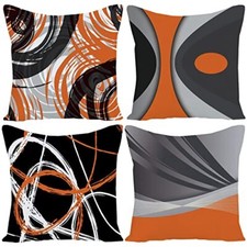 Set of 4 Throw Pillow Covers Modern Abstract 16" x 16" Pack of 4 Orange