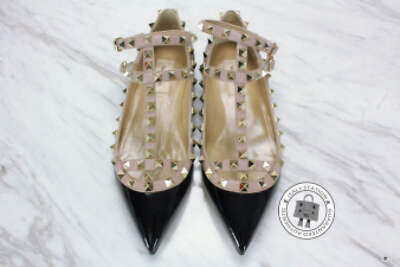 NEW Valentino NW2S0376VNW Rockstud Ballerina With Strap N91 / Nero Poudre Calfsk