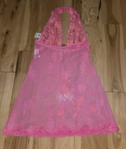 NWT Fredericks of Hollywood Pink LARGE Lace Babydoll Nightie Sheer Mesh Sissy - Picture 9 of 13