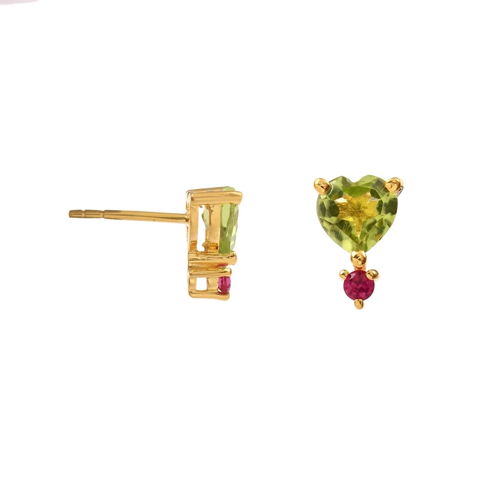 Beautiful Heart Earring 925 Sterling Silver Peridot Ruby Gemstone Stud Earring - Image 4 of 4