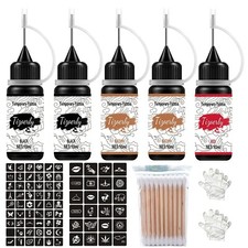 Wumawu Temporary Tattoo Ink Set 5Pcs w/ 3 colors, 78pcs Adhesive Stencils