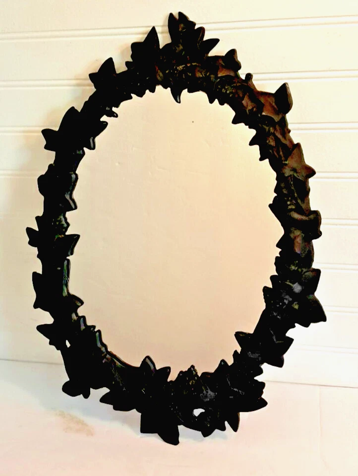 Antiguo Espejo de Metal de Hierro Fundido Estilo Victoriano Colgante Hoja de Uva Ornamentada 12x17"H Foto 3 de 4