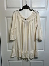 NWT WinWin Size Crochet Neckline  Tunic Top Size L /XL Ivory Win Win Semi Sheer