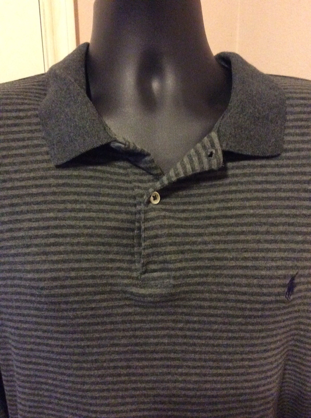 Polo Ralph Lauren Polo Shirt Men's XL Long Sleeve Gray Striped Golf Cotton