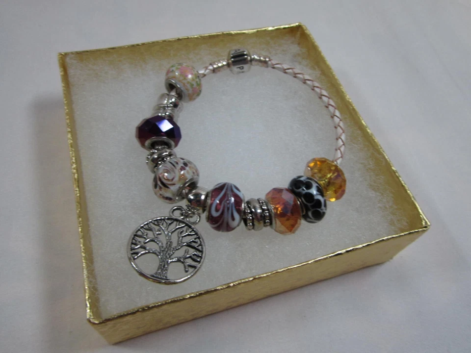 Authentic Pandora Leather Bracelet w European Silver 925 Charms & Beads Gift Box - Image 3 of 4