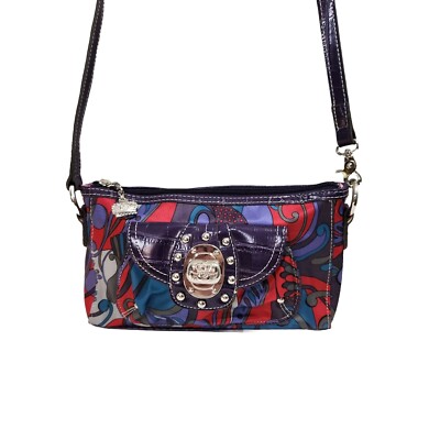 vintage 80s kathy van zeeland purple paisley fantasia hippy croc emb  crossbody