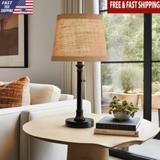 Small Table Lamp Fabric Shade Bedside Reading Light Nightstand Office Home Decor