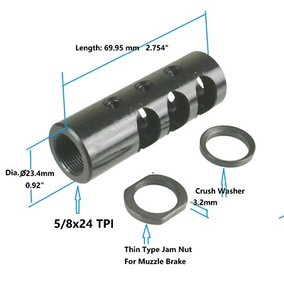 Steel Full Size Competion Muzzle Brake 5/8x24 TPI F 308 300BLK 338