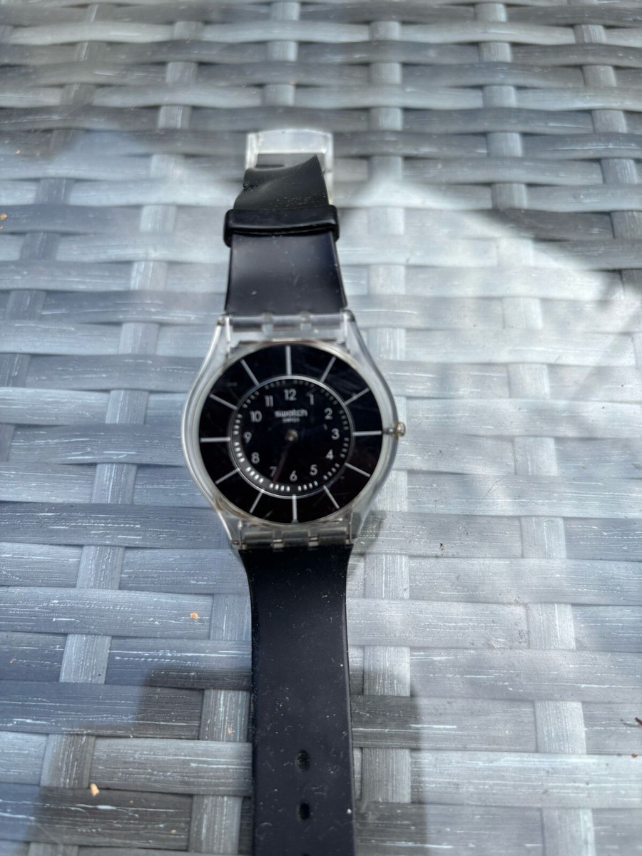 Vintage Swatch Black Classiness Womens Watch 34mm Clear Case New Battery Swatch Black CLASSINESS 34mm Case Unisex Watch SFK361 for  main image 2