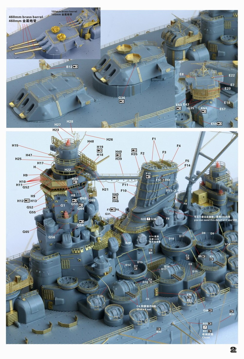 HAYATOページ Fivestar PE 1/700 WWII IJN Nagato Upgrade set for Aoshima