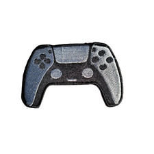 Embroidered Modern Game Controller Grey Black Iron On Sew Applique Gaming Patch