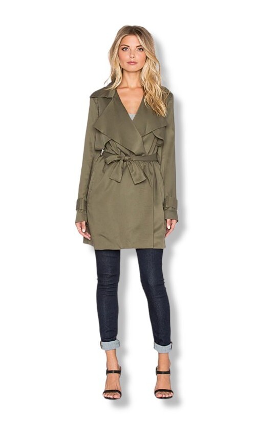 VIKTORIA WOODS Olive Solitude Short Trench Coat Size