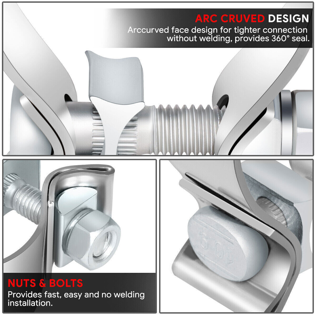 2 Inch Exhaust Clamps - Universal Stainless Steel Pipe Connectors For Exhaust Systems (Pack Of 2)
