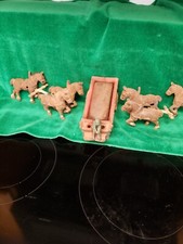 Vintage Cast Iron Six Clydesdale Horses Pulling 2 Wheels Wagon.