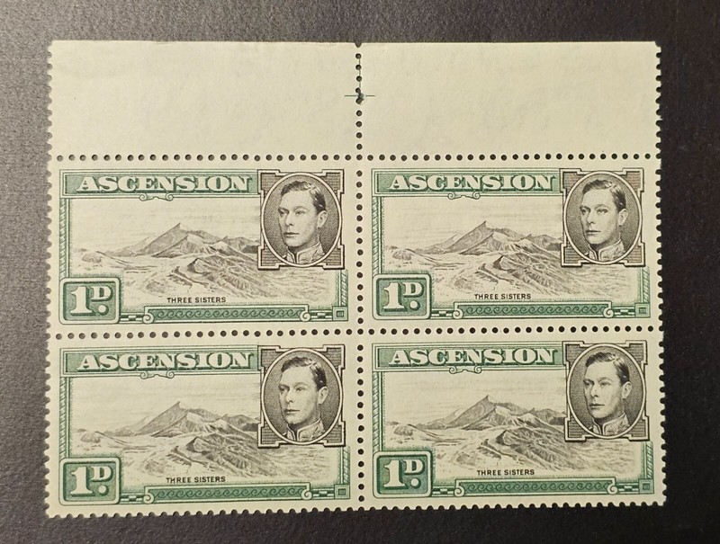 Ascension Island 1938 KGVI SG 39d. 1d Black & Green Block of 4 Large Selvage MNH
