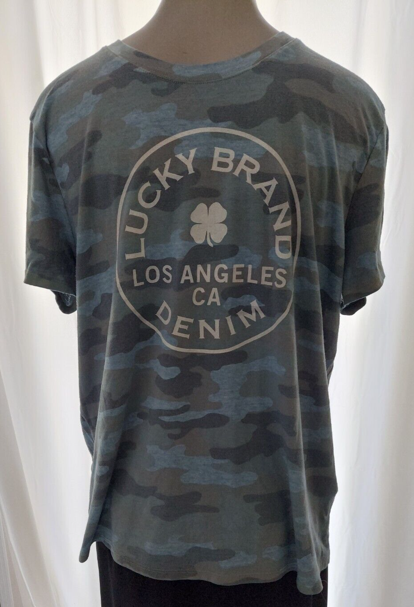 Lucky Brand Women Top XL Logo Los Angeles CA Denim Cammo Short 