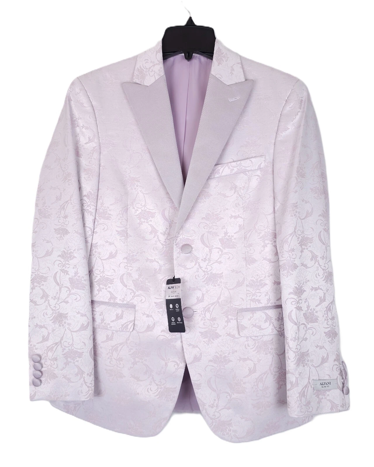 Alfani Mens Slim Fit Evening Jacket Blazer 44R Pink Floral Stretch Sheen NWT