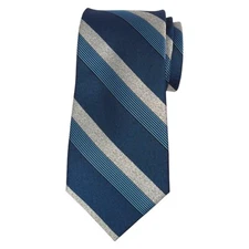 PERRY ELLIS PORTFOLIO Mens Necktie Blue Navy Gray Striped Classic 3.25 Neck Tie