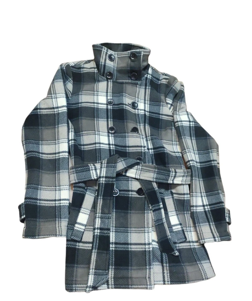 Ike Behar женщин двубортный флис подпоясанный куртка, серо-коричневый клетку, S - Изображение 4 из 4