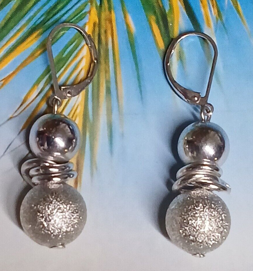 Silver Tone Double Round Ball Dangle Leverback Ea… - image 1