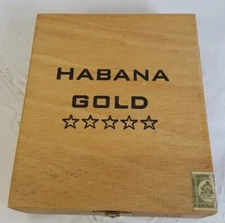 Cigar Box Habana Gold Wood 1999 Hinged Latched Lid Black Label Double Corona