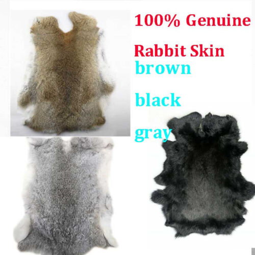 Genuine Natural Rabbit Fur Skin Tanned Leather Hide Craft Pelts Black/Gray/Brown - Picture 1 of 27