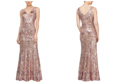 IGNITE Evenings Rose Gold Metallic Glitter Sequin V-Neck Maxi Gown Dress 6  = S | eBay